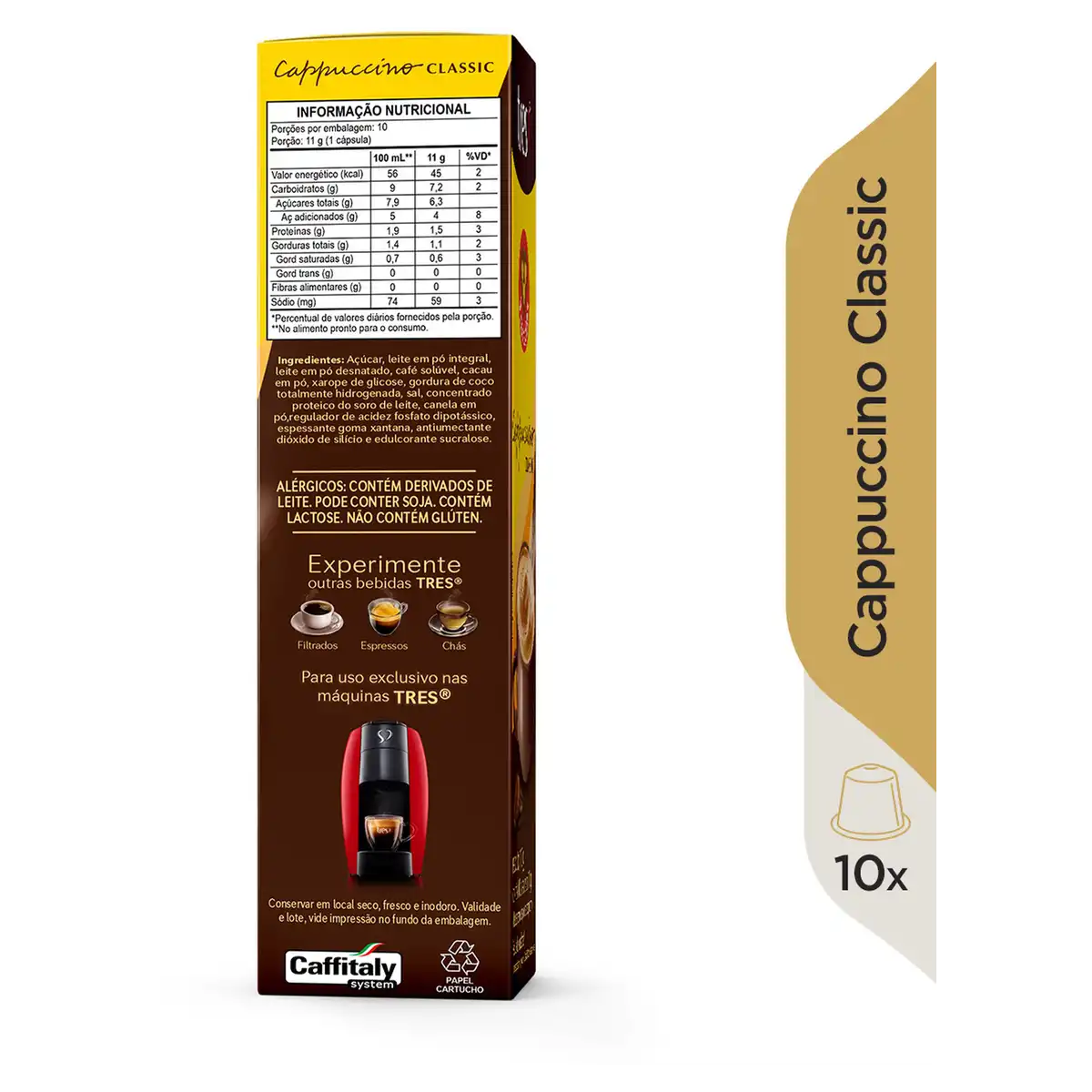 Cappuccino em Cápsula Classic 3 Corações Caixa 10 Unidades 11g Cada
