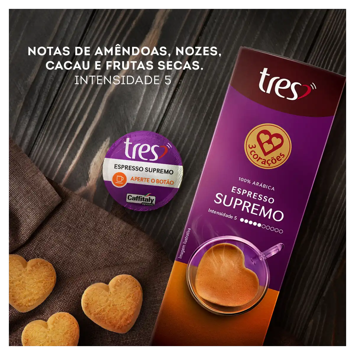Café em Cápsula Torrado e Moído Espresso Supremo 3 Corações Caixa 10 Unidades 8g Cada